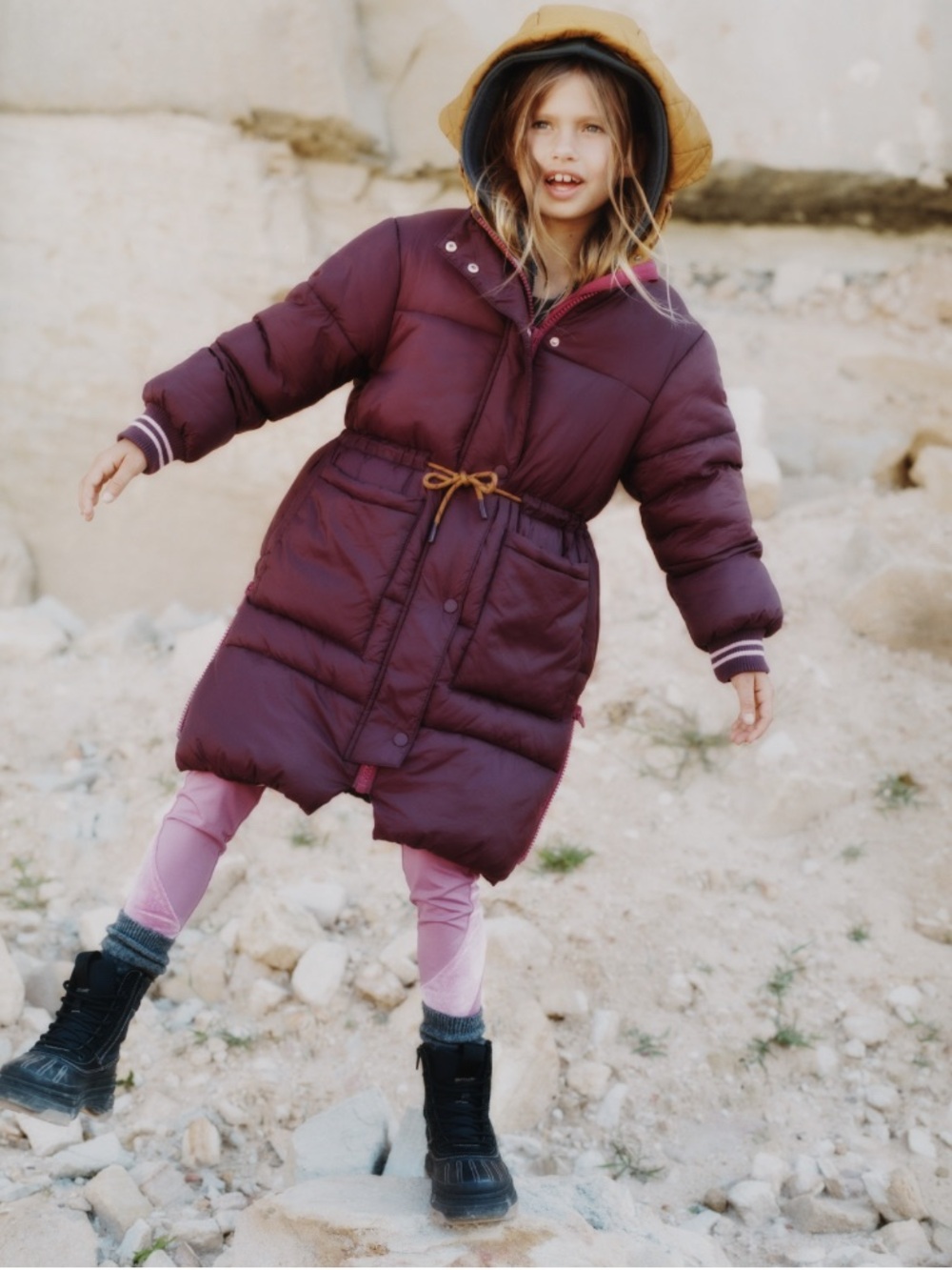 Zara Girls' Burgundy Puffer Coat with Hood